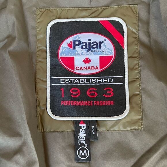 PAJAR CANADA Goose Down Puffer Coat with Fox Fur Hood Military Green Medium NWT - Picture 12 of 16